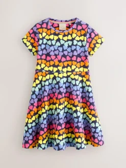 Discount Little Bird by Jools Oliver Rainbow Hearts Short Sleeve Jersey Skater Dress