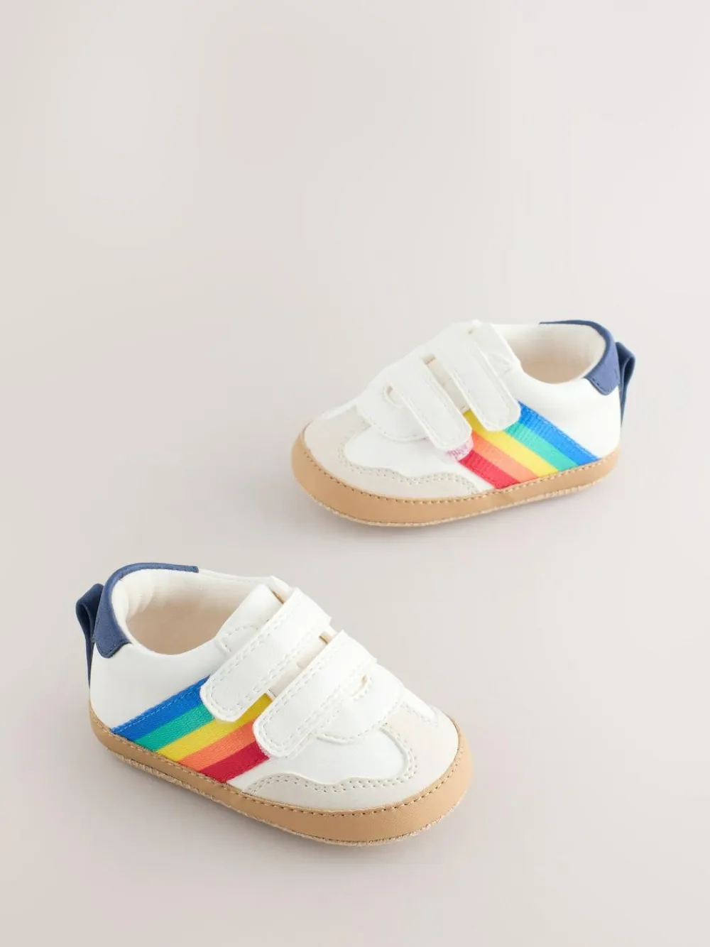 Little Bird by Jools Oliver White Rainbow Tape Gum Sole Trainers Padders^BOY Sneakers|Sneakers