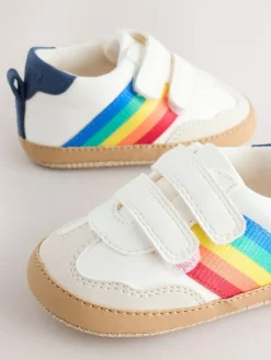 Little Bird by Jools Oliver White Rainbow Tape Gum Sole Trainers Padders^BOY Sneakers|Sneakers