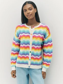 Hot Little Bird by Jools Oliver Multi Pastel Wavy Stripe Knitted Cardigan