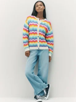 Hot Little Bird by Jools Oliver Multi Pastel Wavy Stripe Knitted Cardigan