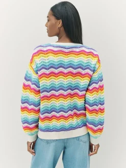 Hot Little Bird by Jools Oliver Multi Pastel Wavy Stripe Knitted Cardigan