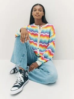 Hot Little Bird by Jools Oliver Multi Pastel Wavy Stripe Knitted Cardigan