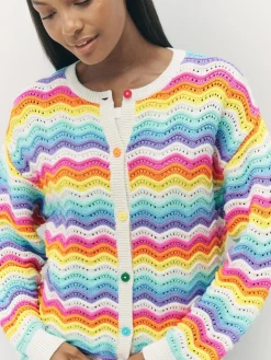 Hot Little Bird by Jools Oliver Multi Pastel Wavy Stripe Knitted Cardigan