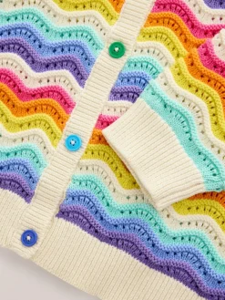 Hot Little Bird by Jools Oliver Multi Pastel Wavy Stripe Knitted Cardigan