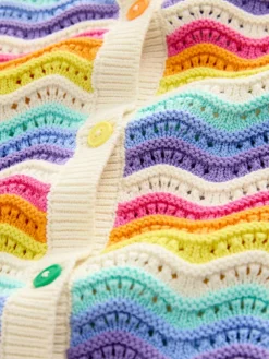 Hot Little Bird by Jools Oliver Multi Pastel Wavy Stripe Knitted Cardigan