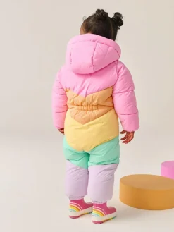 Little Bird by Jools Oliver Pink Pastel Rainbow Colourblock Shower Resistant Snowsuit^ Coats, Jackets & Pramsuits|Coats, Jackets & Pramsuits