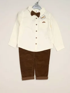 Discount Little Gent Corduroy Bow Tie Mock Shirt and Trousers With Braces Outfit Set
