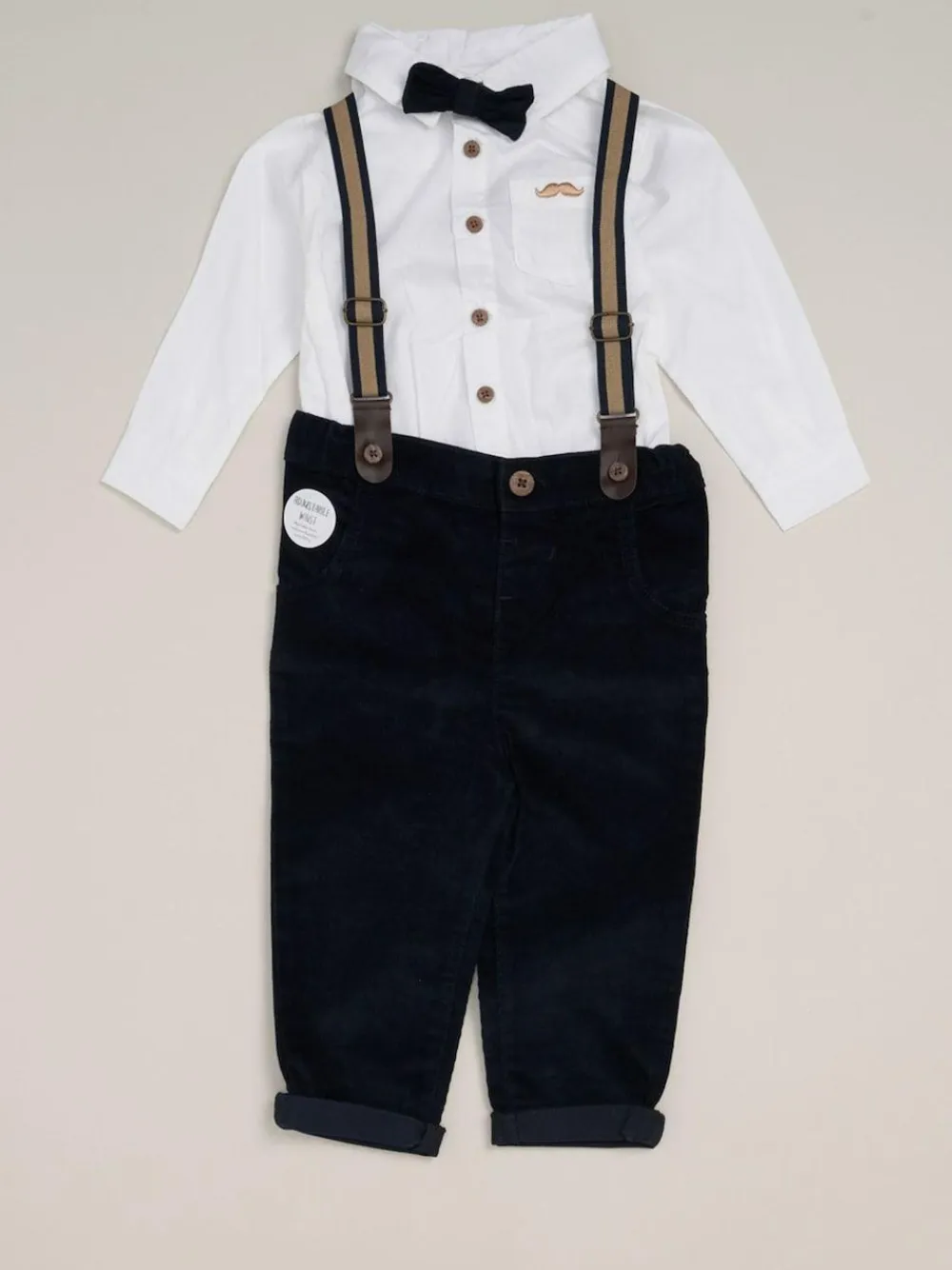 Little Gent Corduroy Bow Tie Mock Shirt and Trousers With Braces Outfit Set^BOY Pants & Chinos|Shirts