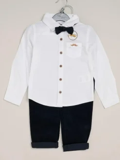 Little Gent Corduroy Bow Tie Mock Shirt and Trousers With Braces Outfit Set^BOY Pants & Chinos|Shirts