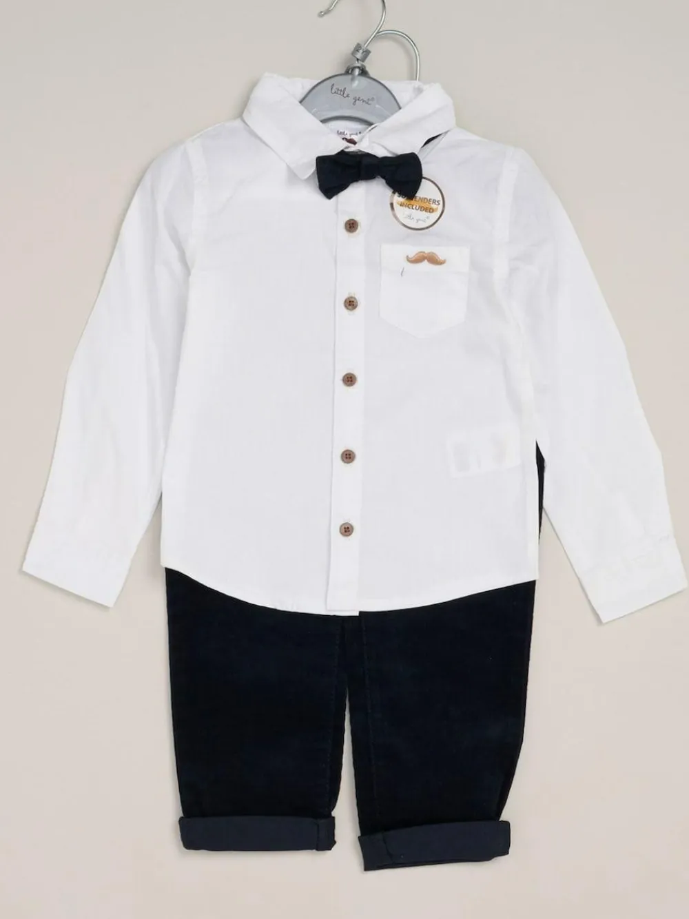 Little Gent Corduroy Bow Tie Mock Shirt and Trousers With Braces Outfit Set^BOY Pants & Chinos|Shirts