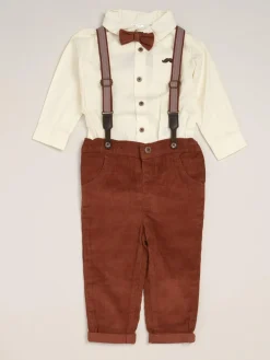 Discount Little Gent Corduroy Bow Tie Mock Shirt and Trousers With Braces Outfit Set