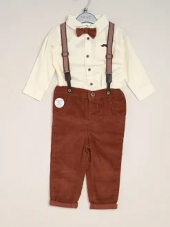 Discount Little Gent Corduroy Bow Tie Mock Shirt and Trousers With Braces Outfit Set