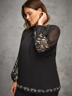 Live Unlimited Black Blouse with Gold Embellishment^Women Blouses & Shirts