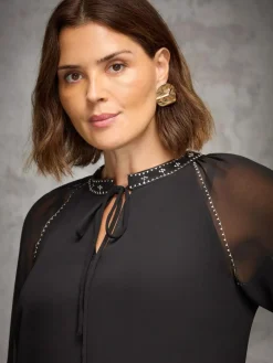 Live Unlimited Black Blouse with Gold Embellishment^Women Blouses & Shirts
