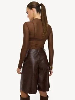 Best LOAVIES Hold The Haze Of Autumn Croc Faux Leather Long Brown Shorts