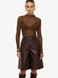Best LOAVIES Hold The Haze Of Autumn Croc Faux Leather Long Brown Shorts