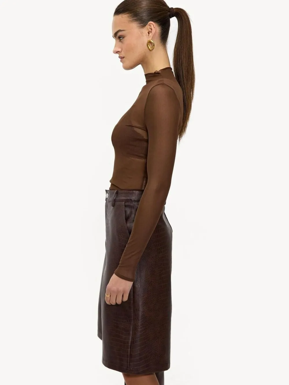 Best LOAVIES Hold The Haze Of Autumn Croc Faux Leather Long Brown Shorts