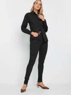Long Tall Sally Black Fitted 100% Cotton Shirt^Women Blouses & Shirts