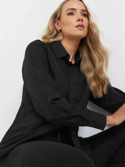 Long Tall Sally Black Fitted 100% Cotton Shirt^Women Blouses & Shirts