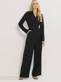 Clearance Long Tall Sally Black Long Sleeve Collar Jumpsuit