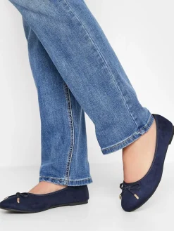 Long Tall Sally Blue Wide-Fit Ballerina Faux Suedette Pumps^Women Flats