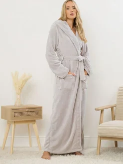Long Tall Sally Natural Cotton Touch Hooded Maxi Robe^Women Bathrobes