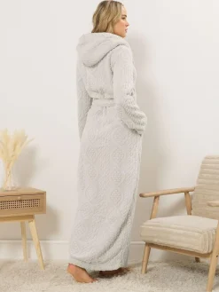 New Long Tall Sally Natural Cable Maxi Hooded Robe
