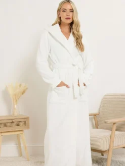 Long Tall Sally White Cotton Touch Hooded Maxi Robe^Women Bathrobes