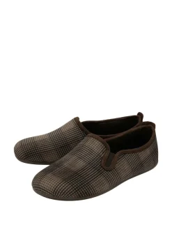 Clearance Lotus Brown Check-Print Full Slippers