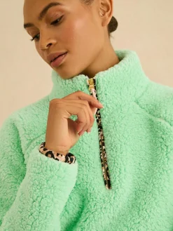 Clearance Love & Roses Aqua Blue Half Zip Jersey Borg Jumper