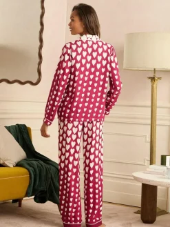 Outlet Love & Roses Berry Red and Ivory Heart Print Button Down Pyjamas Set