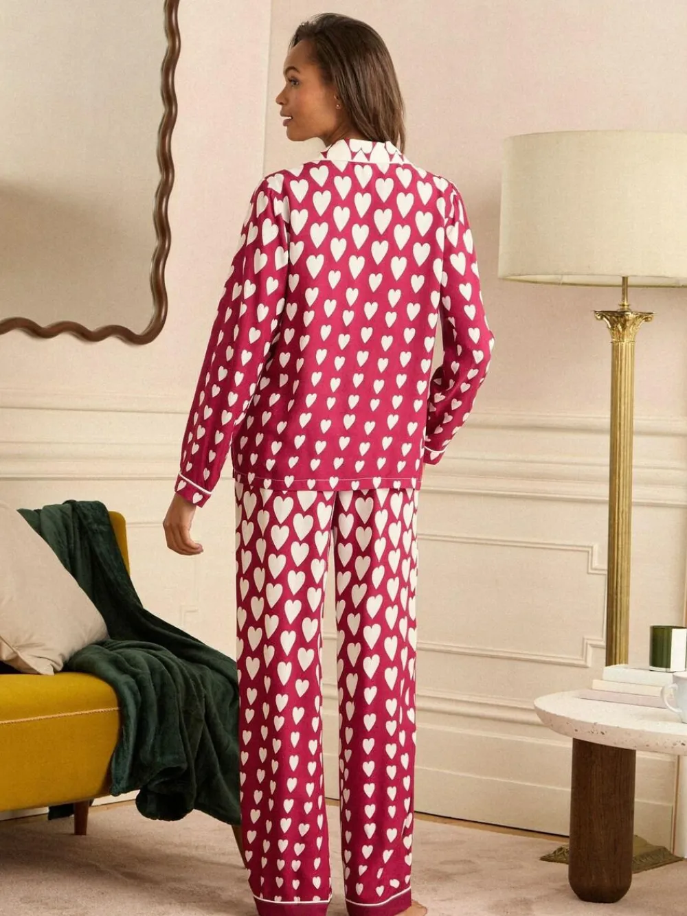 Outlet Love & Roses Berry Red and Ivory Heart Print Button Down Pyjamas Set