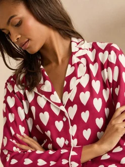 Outlet Love & Roses Berry Red and Ivory Heart Print Button Down Pyjamas Set