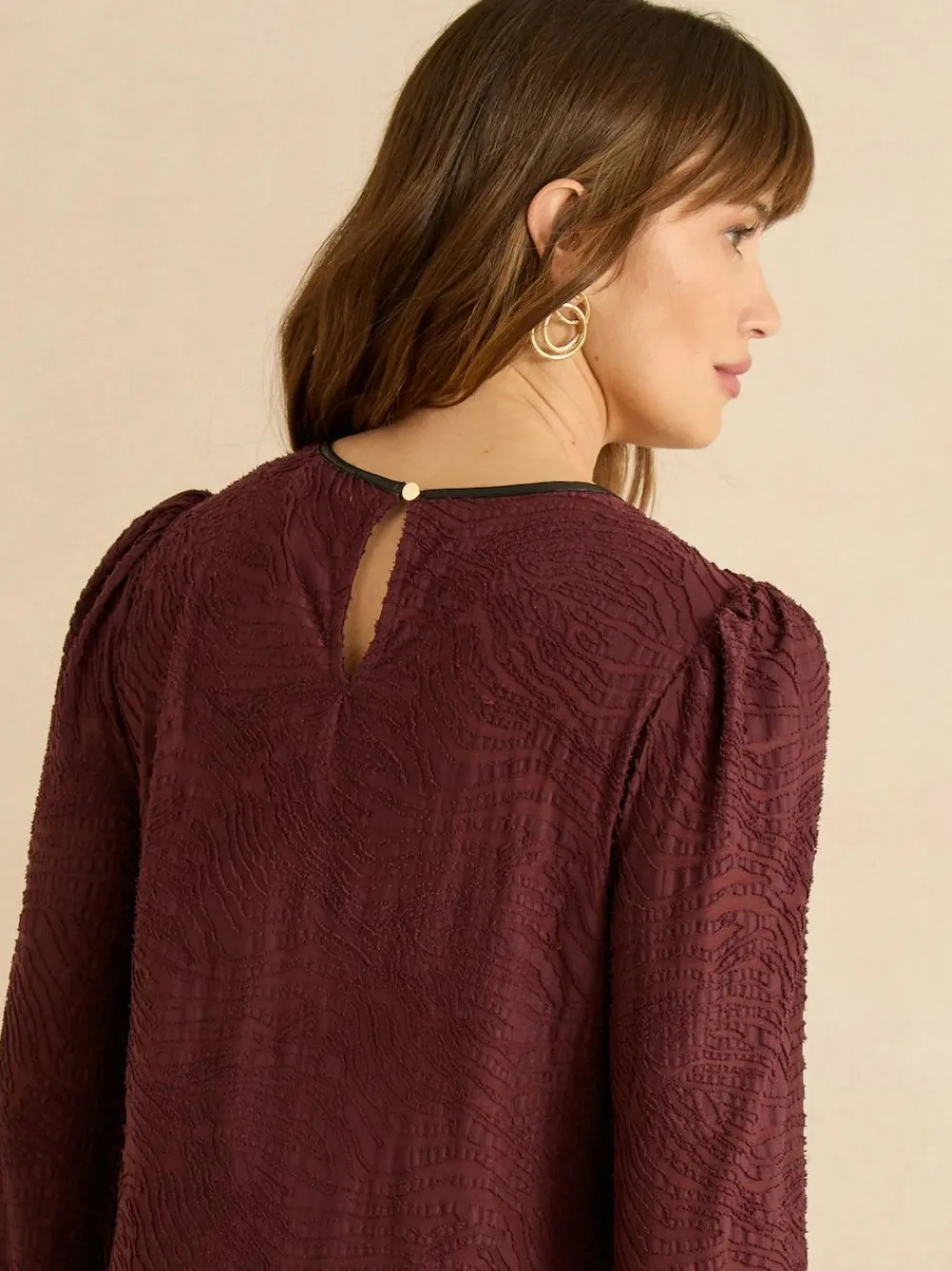 Discount Love & Roses Textured Long Sleeve Top Berry Red