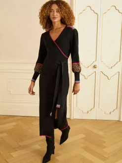 Sale Love & Roses Black Animal Rainbow stripe V-Neck Knitted Midi Dress