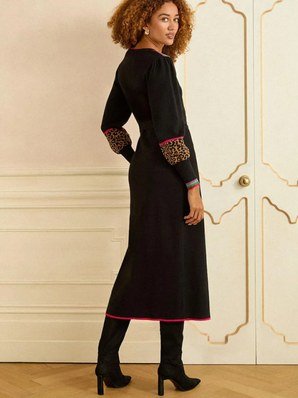 Sale Love & Roses Black Animal Rainbow stripe V-Neck Knitted Midi Dress