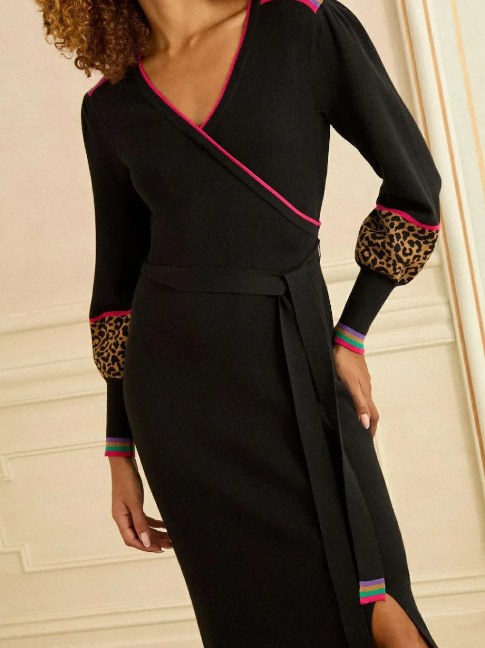 Sale Love & Roses Black Animal Rainbow stripe V-Neck Knitted Midi Dress