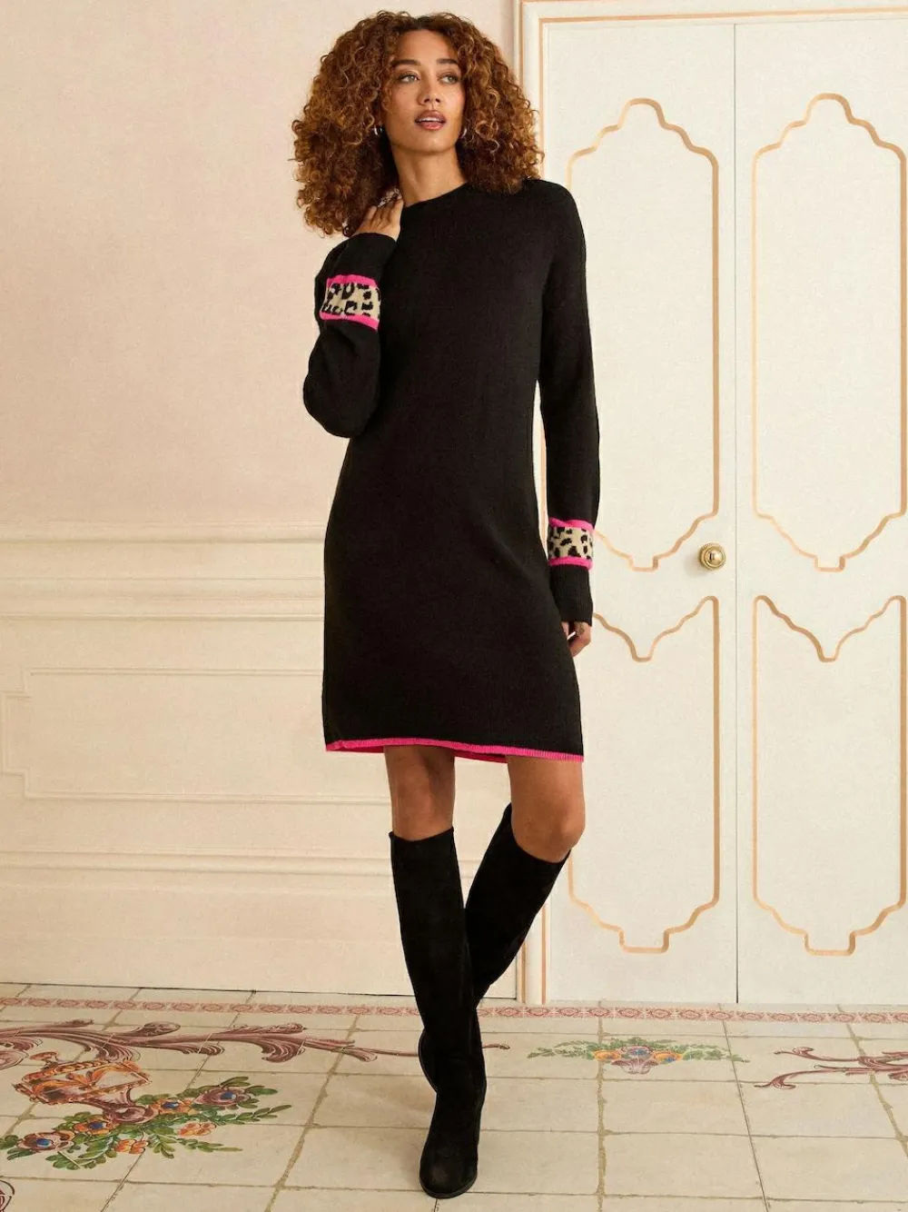 Best Love & Roses Black Animal Heart Petite Cosy Jumper Dress