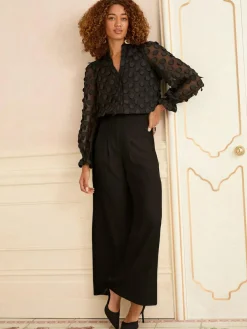 Best Love & Roses 3D Spot Long Sleeve Blouse Black