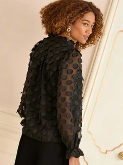 Best Love & Roses 3D Spot Long Sleeve Blouse Black