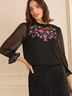 Love & Roses Embellished 3/4 Flute Sleeve Blouse^Women Occasionwear|Blouses & Shirts