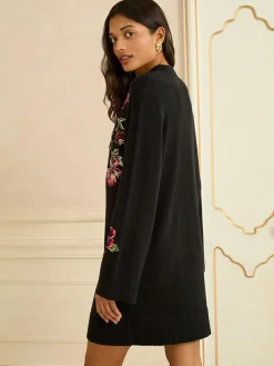 Love & Roses Black Floral Embroidery Cosy Jumper Dress^Women Dresses