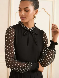 Love & Roses Frill Neck Chiffon Sleeve Knitted Mini Dress^Women Knitwear|Knitwear