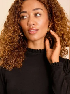 Love & Roses Black Frill Neck Long Sleeve Jersey Top^Women Blouses & Shirts