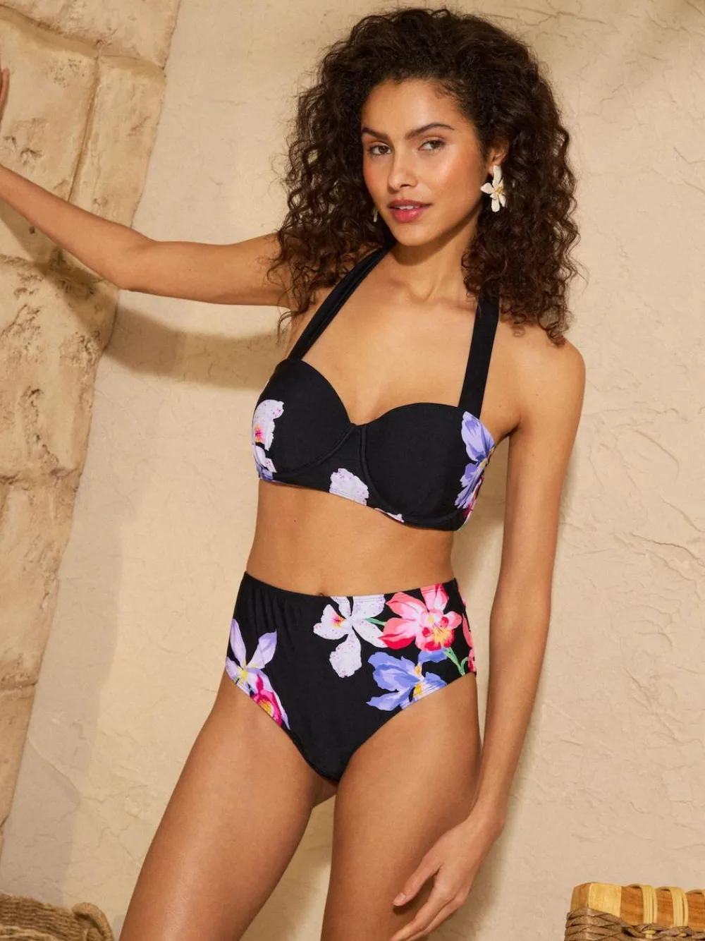 Sale Love & Roses Moulded Cup Bikini Top Black Iris Flower