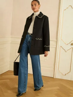 Love & Roses Mid Length Scallop Trim Dolly Coat^Women Coats & Jackets|Coats & Jackets