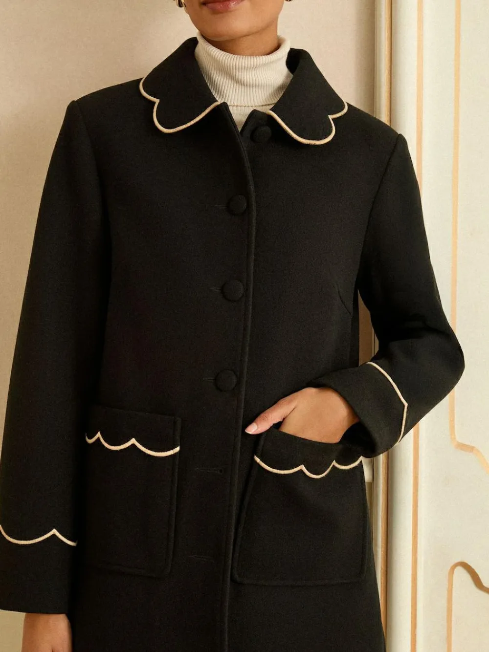 Love & Roses Mid Length Scallop Trim Dolly Coat^Women Coats & Jackets|Coats & Jackets