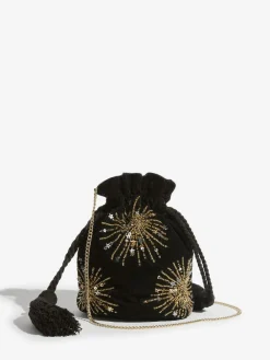 Best Love & Roses Velvet Sequin Embellished Pouch Bag Black