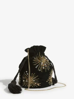 Best Love & Roses Velvet Sequin Embellished Pouch Bag Black